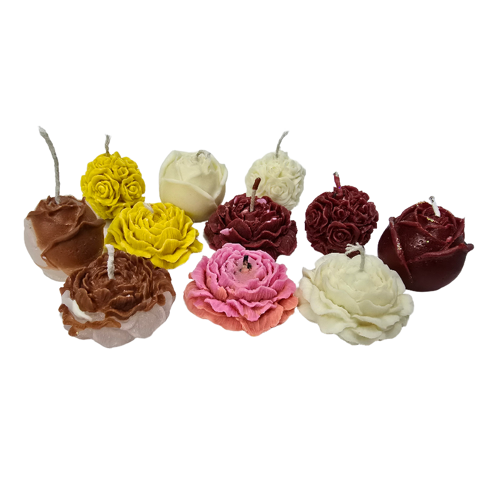 Pack of 11 Handcrafted Flower Candles – Soy Wax, Mixed Sweet Scents