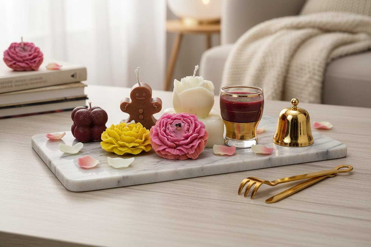 Pack of Three Scented Candles | Hand-Crafted Yellow, Pink & White Candles with Sweet Fragrance