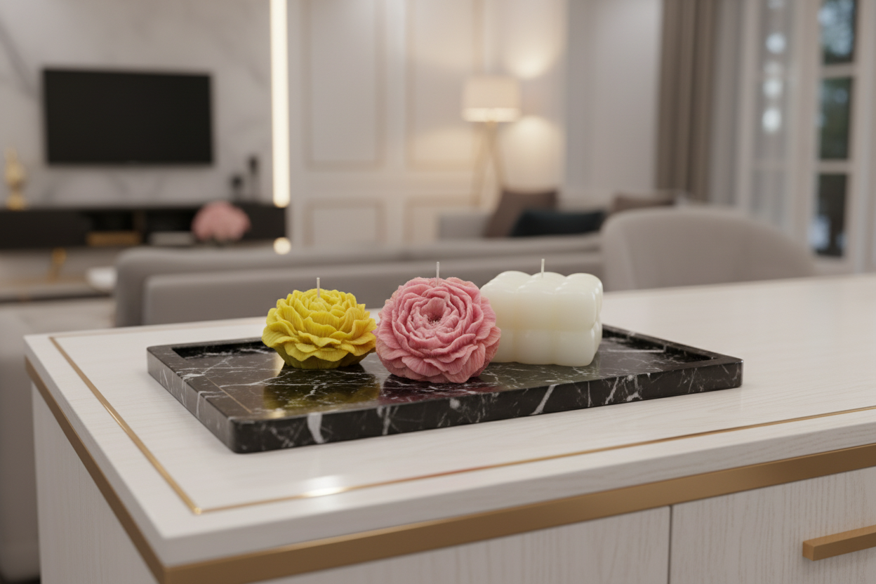 Pack of Three Scented Candles | Hand-Crafted Yellow, Pink & White Candles with Sweet Fragrance