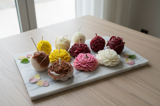 Pack of 11 Handcrafted Flower Candles – Soy Wax, Mixed Sweet Scents